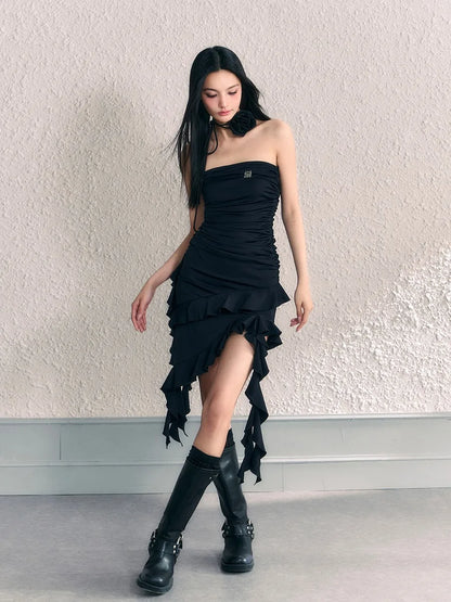 vmtvr Ruffles Tassels Fairy Dresses Flower Sexy Waist Wrapping Dress For Women Summer Beach Holiday Short Mini Dress