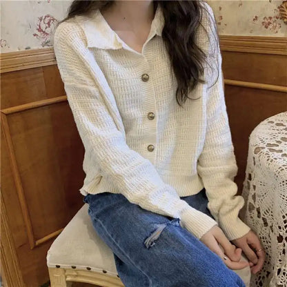 vmtvr New Women Doll Collar Knitted Cardigan Autumn Winter Long Sleeve Single-breasted Sweater Cardigans Female Loose Sweaters