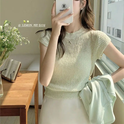 vmtvr Summer Casual Pullover Tank Women's Loose Knitted Top Gentle Bohemian Vacation Beach Hollow Out Vest Blouse Sun Protection