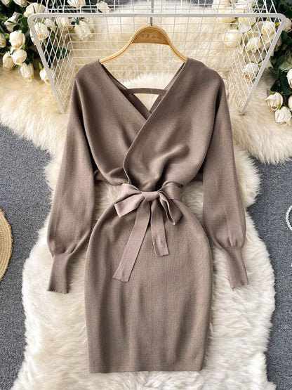 YuooMuoo Fashion Y2K Casual Vestidos Women Dress Autumn Winter Bodycon Knitted Sweater Dress Elegant  Office Ladies Dress