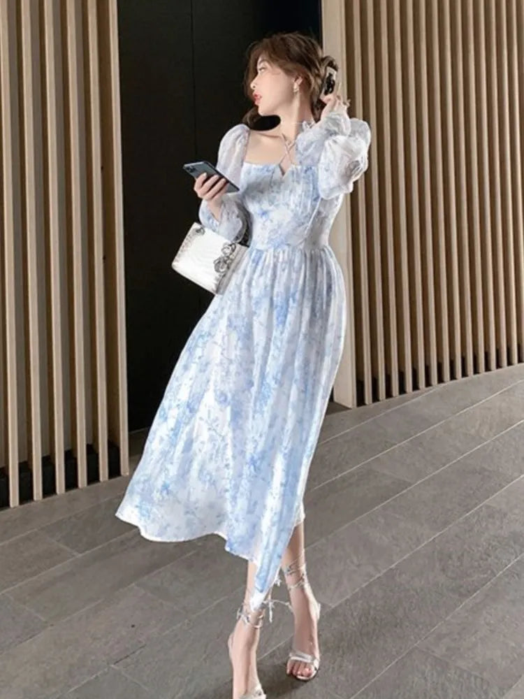 vmtvr Women Summer Casual Elegant Midi Dress Ladies Vintage Long Sleeve Party Vestidos Female Holiday Clothes