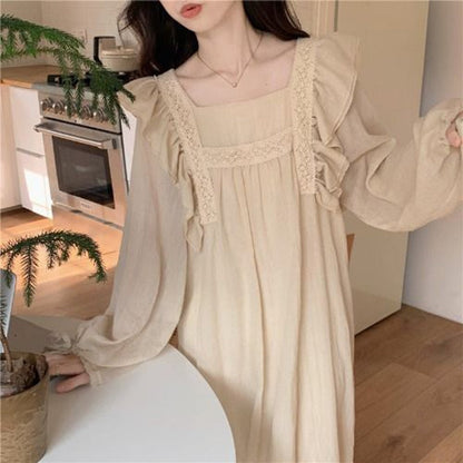 Sweet Solid Color Spliced Folds Bandage Bow Ruffles Midi Dress Female Clothing  Autumn New Loose Office Lady Princess Dress