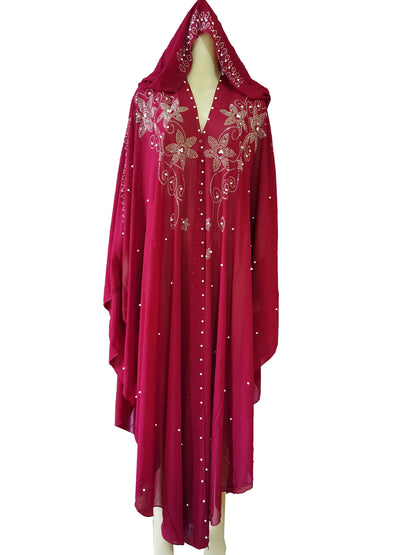 New Muslim Robes Ladies Abaya African Dresses for Women Summer Chiffon Pearl Long Maxi Dress Traditional Clothing Plus Size