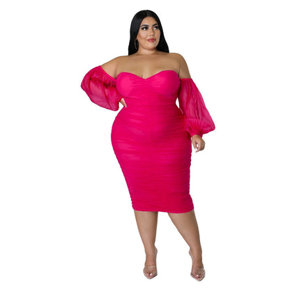 Plus Size Dress Women Party Off Shoulder Mesh Sleeve Sexy Elegant Maxi Dresses Birthday Outfits Wholesale Dropshipping