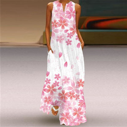 vmtvr - 3D Floral Printed Women Dress Summer Vintage V-neck Sleeveless Loose Maxi Dress Elegant Casual Ladies Party Dresses Vestidos