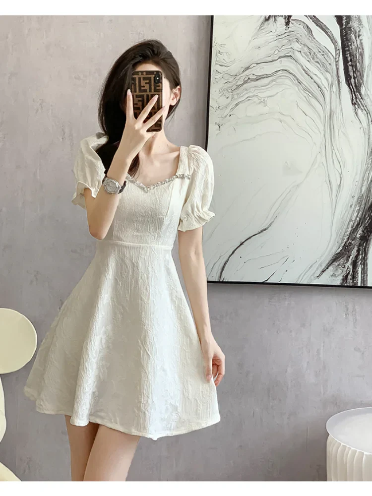 vmtvr  -  Elegant Fashion Evening Party Midi Dresses for Women Summer New Square Neck Short Sleeves A-line Casual Female Clothing