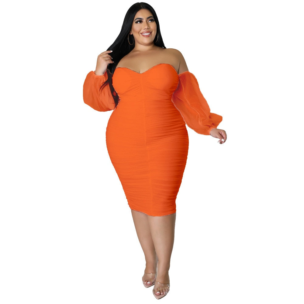 Plus Size Dress Women Party Off Shoulder Mesh Sleeve Sexy Elegant Maxi Dresses Birthday Outfits Wholesale Dropshipping