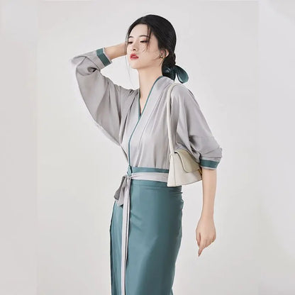 new Chinese improved hanfu dress ancient style chinese costumes women fashion casual daily vintage dress kimono dress a74