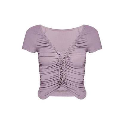 vmtvr Summer Fashion Solid V Neck T Shirts Women Short Sleeve Sexy Crop Tops Ladies Casual Tees Top Tees Female T-Shirts