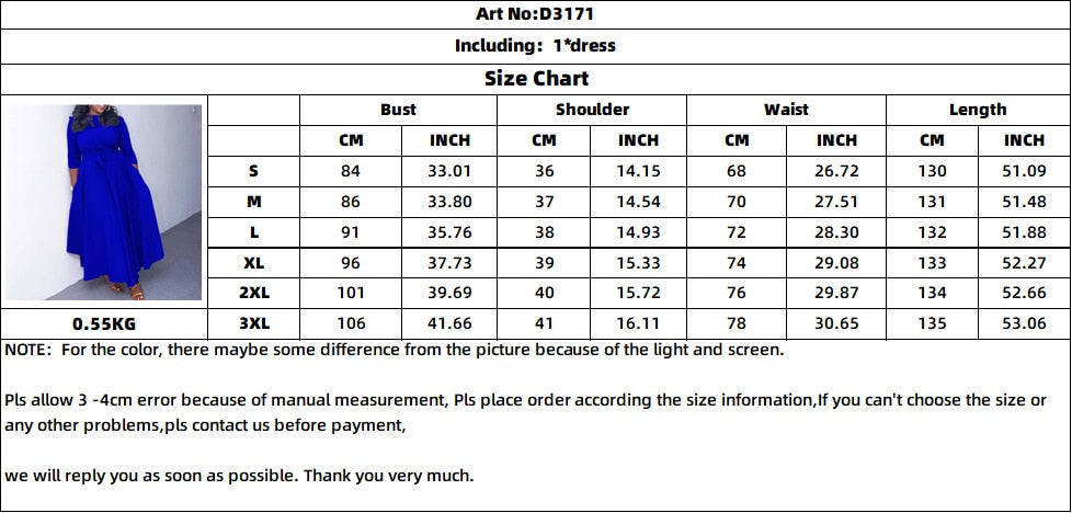 vmtvr - Autumn Winter Plus Size Women Clothes Solid Color Fashion Round Neck Bandage Three Quarter Sleeve Higt Waist Elegant Maxi Dress