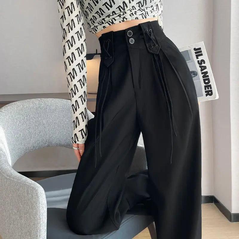 vmtvr Korean Simple Loose Woman Straight Casual Suit Pants Spring Summer New Solid Fashion Versatile High Waist Wide Leg Full Trousers