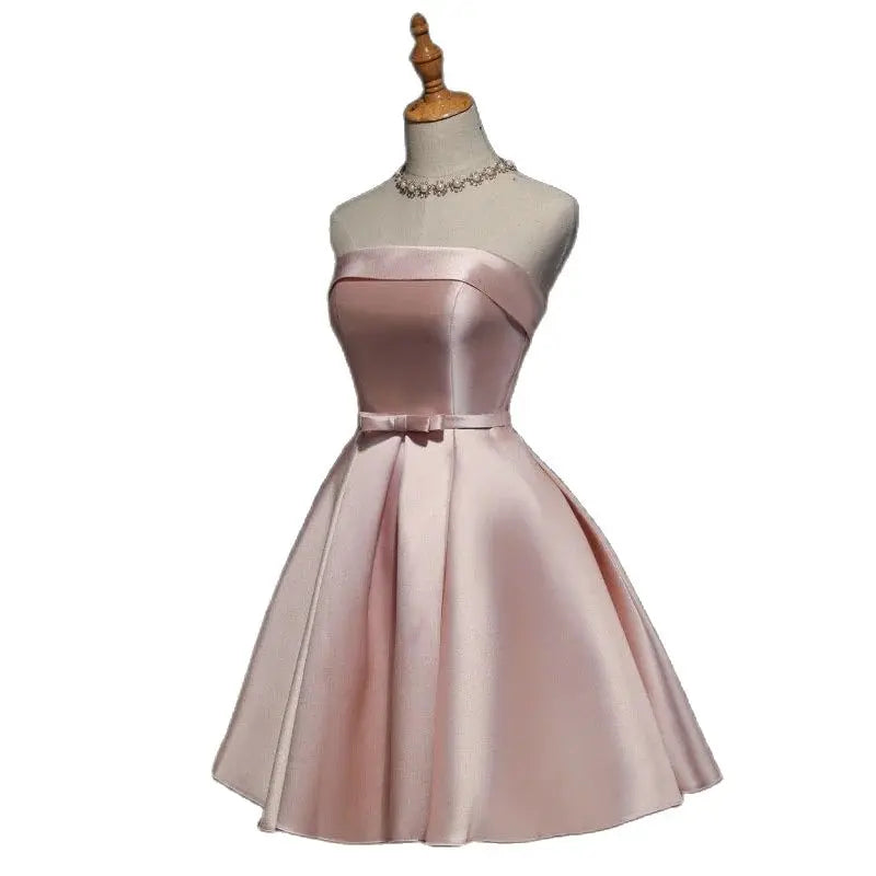 vmtvr  -  Cute Knee Length Pink Satin Short Prom Homecoming Dress