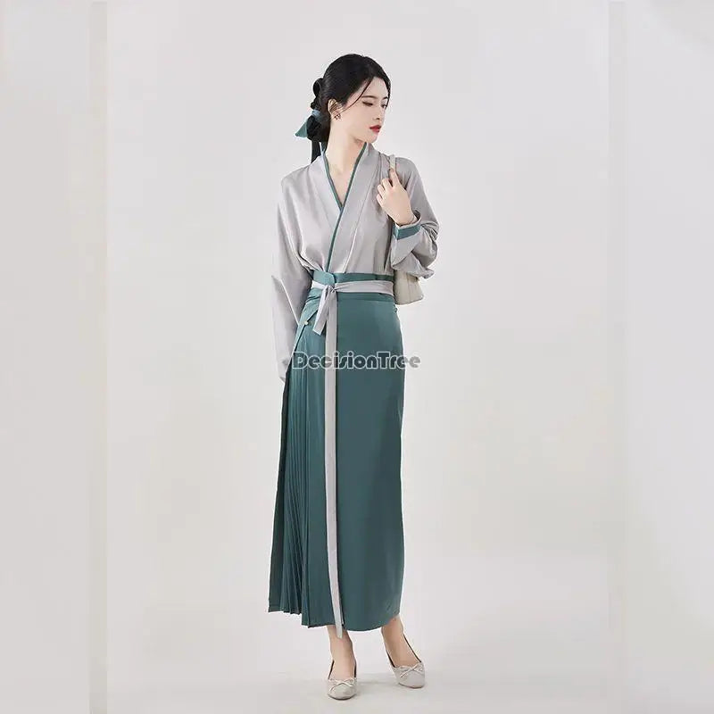 new Chinese improved hanfu dress ancient style chinese costumes women fashion casual daily vintage dress kimono dress a74