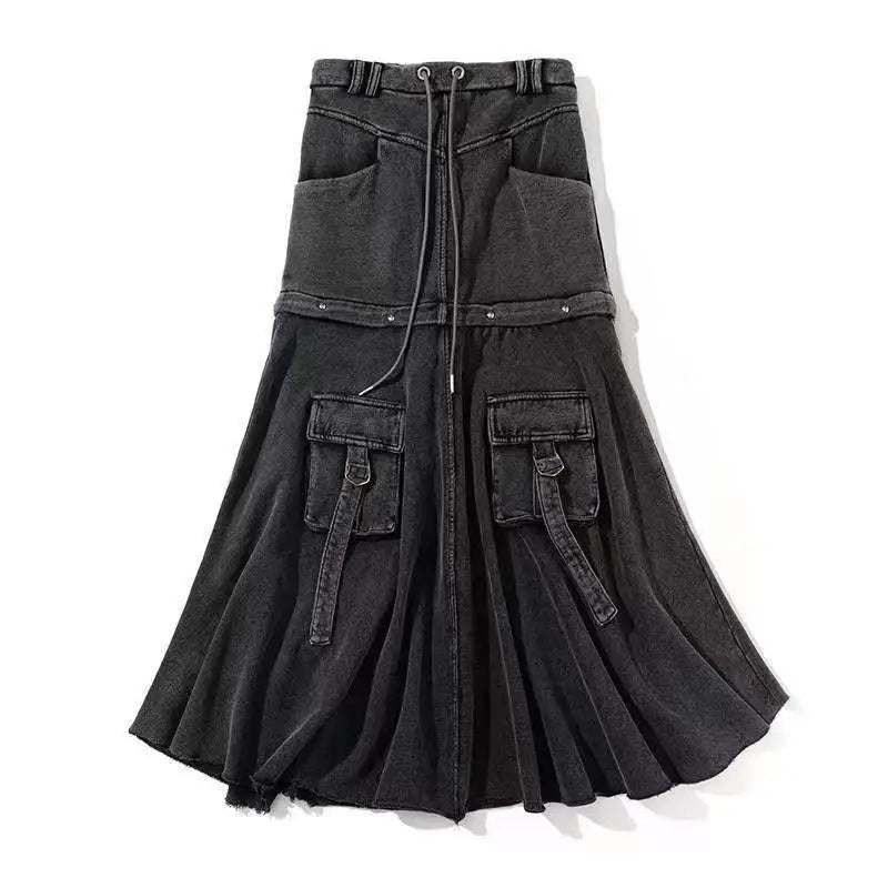 vmtvr  -  Women Denim Skirt Short Skirts Vintage Dresses Long Skirt Detachable Two Sides Streetwear Vintage Garbage Harajuku Sweet Chic