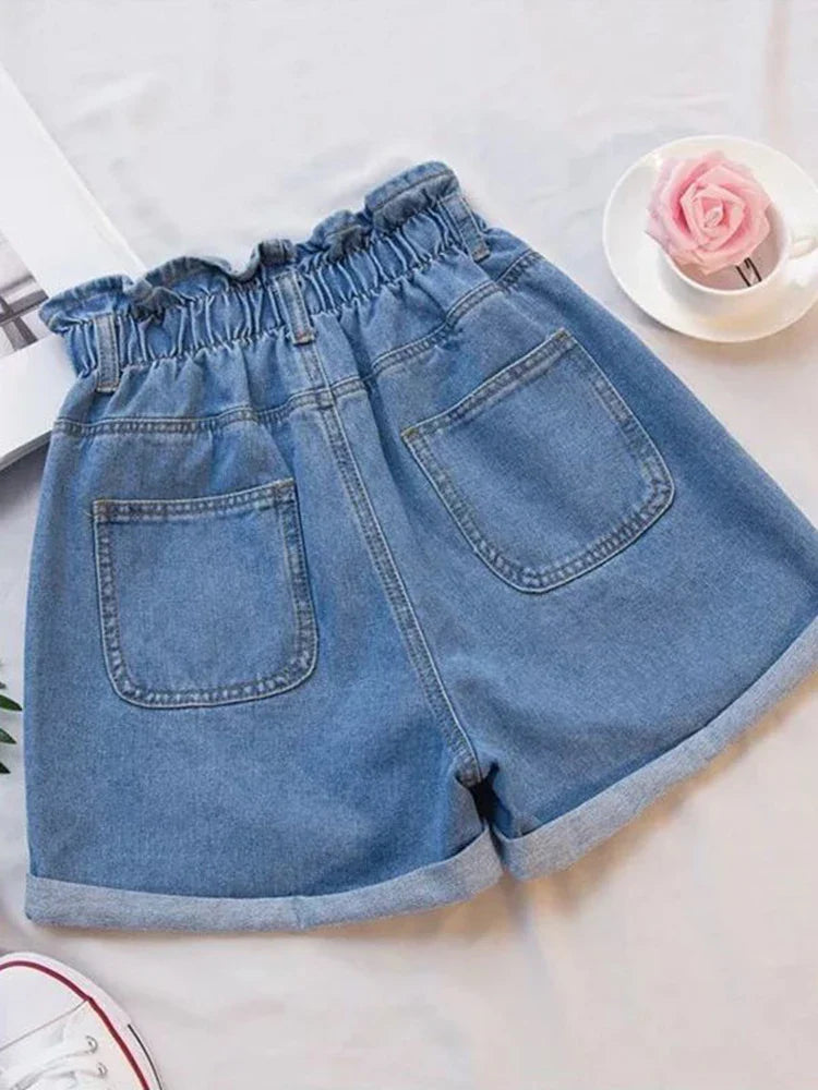 vmtvr Fashion Ruffles Oversize 5Xl Denim Shorts Women Summer Korean High Waist Wide Legged Shorts Casual Pockets Short Jeans New