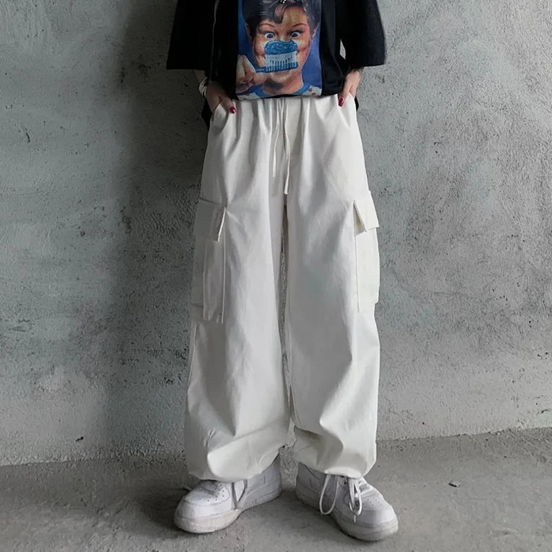 vmtvr Harajuku Women Cargo Pants Japan Style Casual Big Pocket Wide Leg Pants Summer All Match Female Loose Straight Trousers