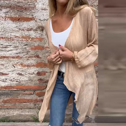 vmtvr Spring Elegant Solid Poncho Jackets Women Casual Long Sleeves Cotton Linen Sun Protection Summer Fashion Cotton Linen Cardigans