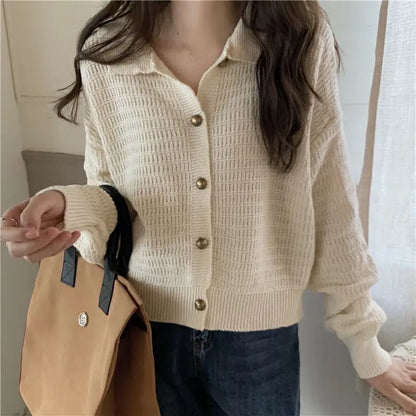 vmtvr New Women Doll Collar Knitted Cardigan Autumn Winter Long Sleeve Single-breasted Sweater Cardigans Female Loose Sweaters