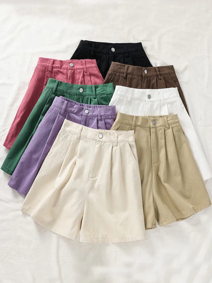 vmtvr Pure Cotton Women Shorts Casual Elastic High Waist Wide Leg Shorts Korean Style Fashion Summer Ladies Loose Shorts New