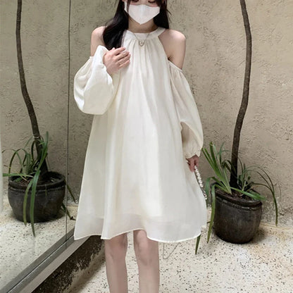 vmtvr Sexy Off Shoulder Women Dress Summer Fashion Elegant Lace Up Dress Korean Casual Female Loose A Line Dresses New