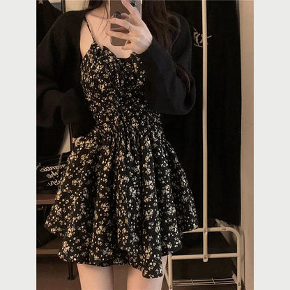 vmtvr Summer High Waist Spaghetti Strap Dress Women Korean Fashion Floral Casual Mini Dresses Y2K Female Elegant A Line Dress