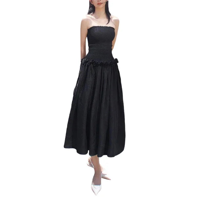 vmtvr  -  Cotton Blends Shirred Tube Long Dress