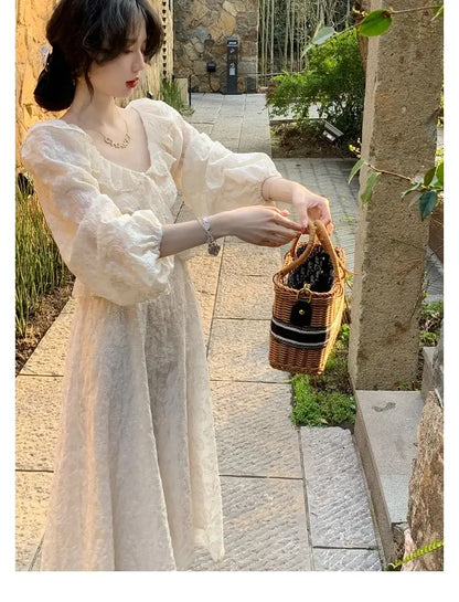 vmtvr Elegant Vintage Lace Fairy Dress Women Autumn Sweet Rufffle Long Sleeve Party Dress Female Casual Korean Embroidery Dresses