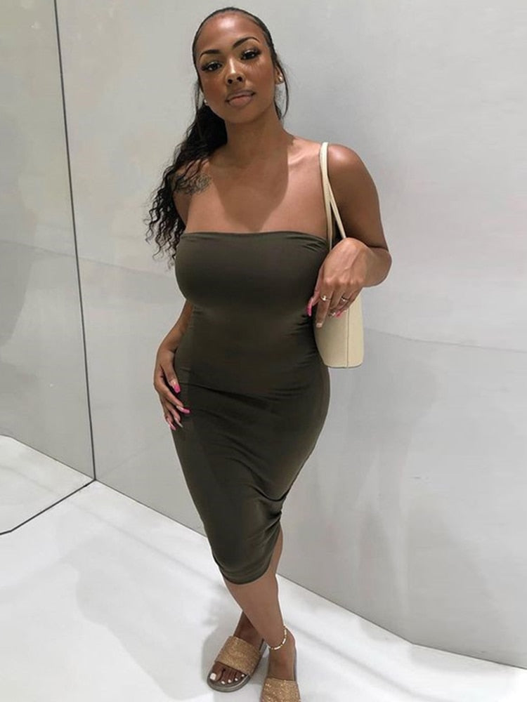 Off Shoulder Strapless Sexy Women Dress Sleeveless Straight Long Bodycon Dress Backless Casual Summer Party Dress Women