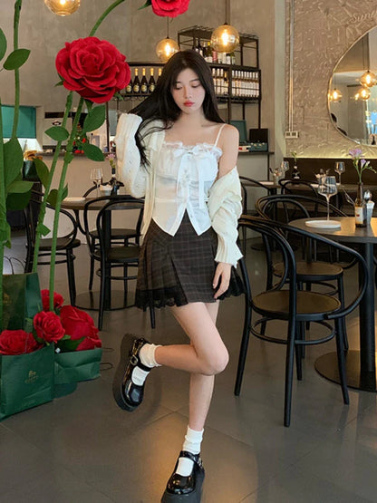 vmtvr Summer Pure Color Lace Camis Blouse Women Casual Party Elegant Sexy Crop Tops Slim Korean Style Fashion Designer Chic Vest