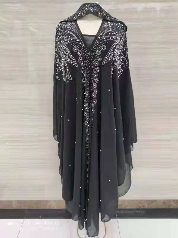 New Muslim Robes Ladies Abaya African Dresses for Women Summer Chiffon Pearl Long Maxi Dress Traditional Clothing Plus Size