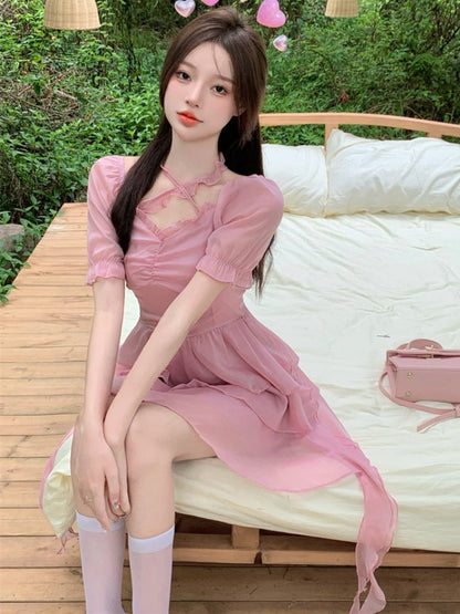 vmtvr - Elegant Sexy Sweet Dress Women Summer Bandage Party Mini Dresses Casual Beach High Waist Korean Fashion Dress Female New