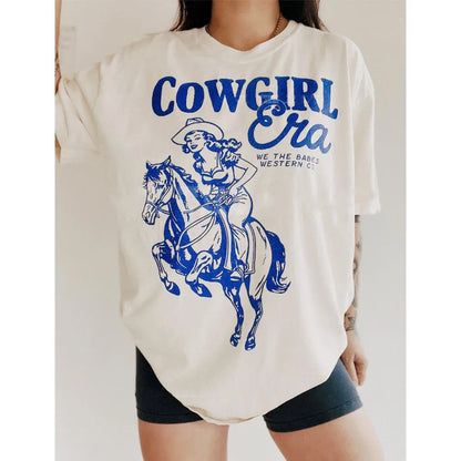 -Retro sports style outfit streetwear 90s fashion New Arrival Western Fashion T Shirt White Thick Cotton Short Sleeve Oversized Tops Tees Retro Summer Short Sleeve Cowgirl Shirts