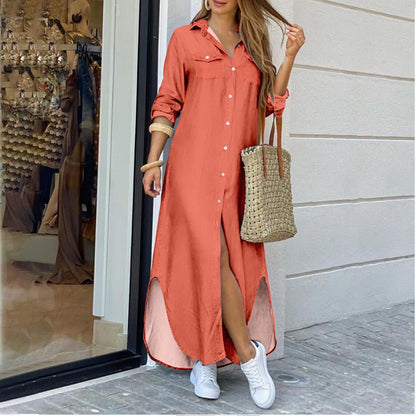 vmtvr - Casual Long Shirt Dress Autumn Women Long Sleeve Maxi Dresses Laides Turn-down Collar Office Dresses Loose Sundress Robe Longue