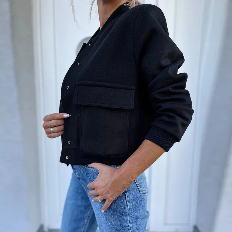 vmtvr Female Retro Baseball Uniform Style Jacket Autumn Stand Collar Button Women Tops Cardigan Winter Long Sleeve Woolen Coat Outwear