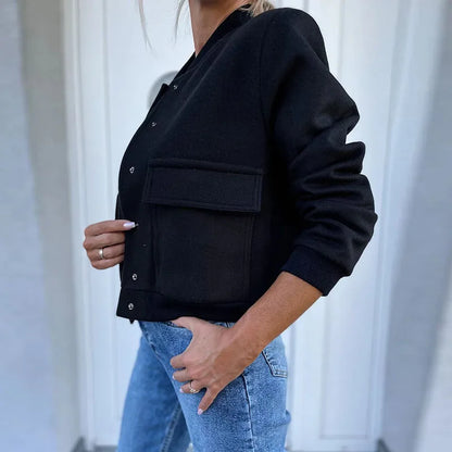 vmtvr Female Retro Baseball Uniform Style Jacket Autumn Stand Collar Button Women Tops Cardigan Winter Long Sleeve Woolen Coat Outwear