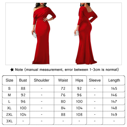 Women Oblique Shoulder Slim Folds Long Dress Elegant Evening Party Floor Length Dresses Vestido Formal Dress for Wedding Prom Dresses