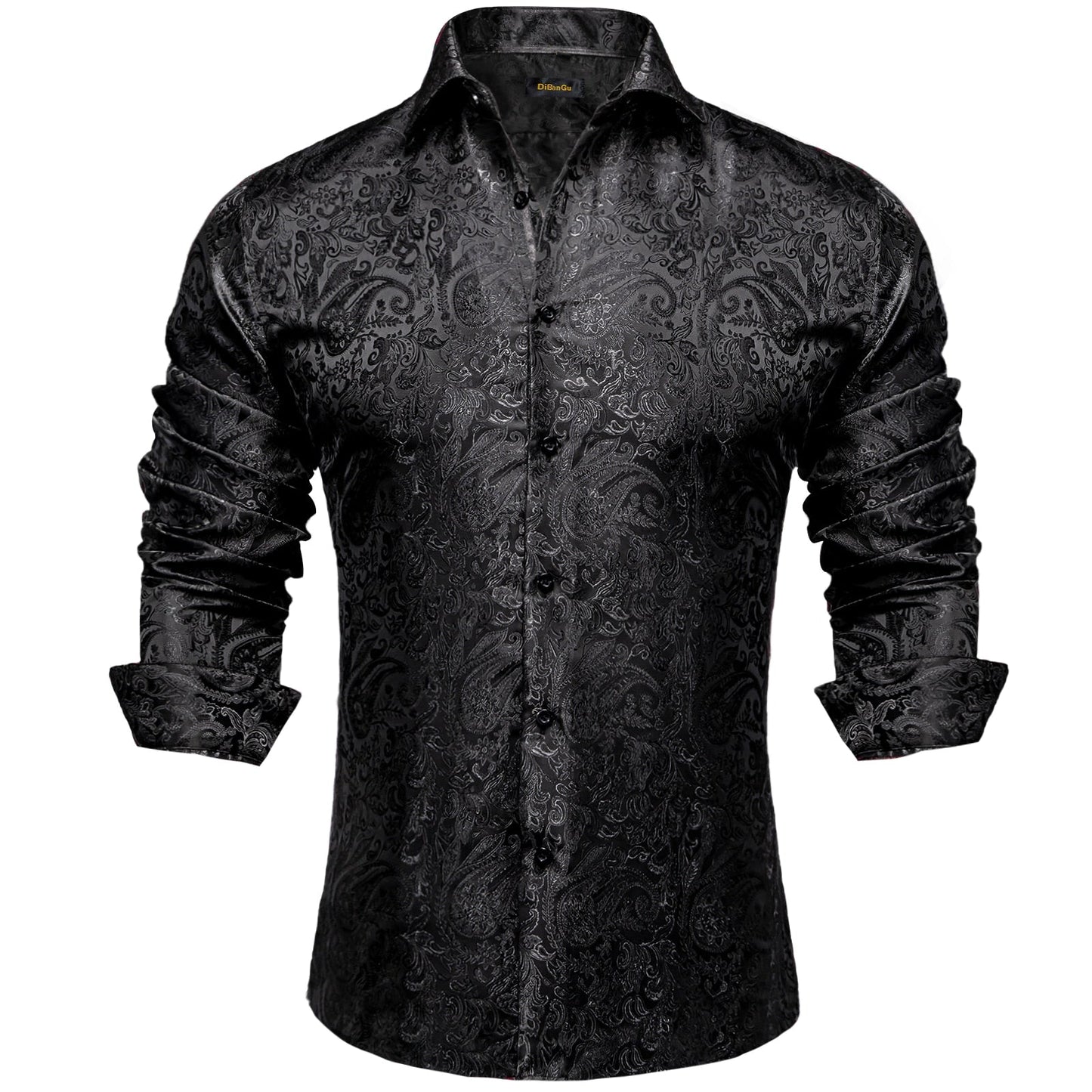 Men's Long Sleeve Black Paisley Silk Dress Shirts Casual Tuxedo Social Shirt Luxury Designer Men Clothing