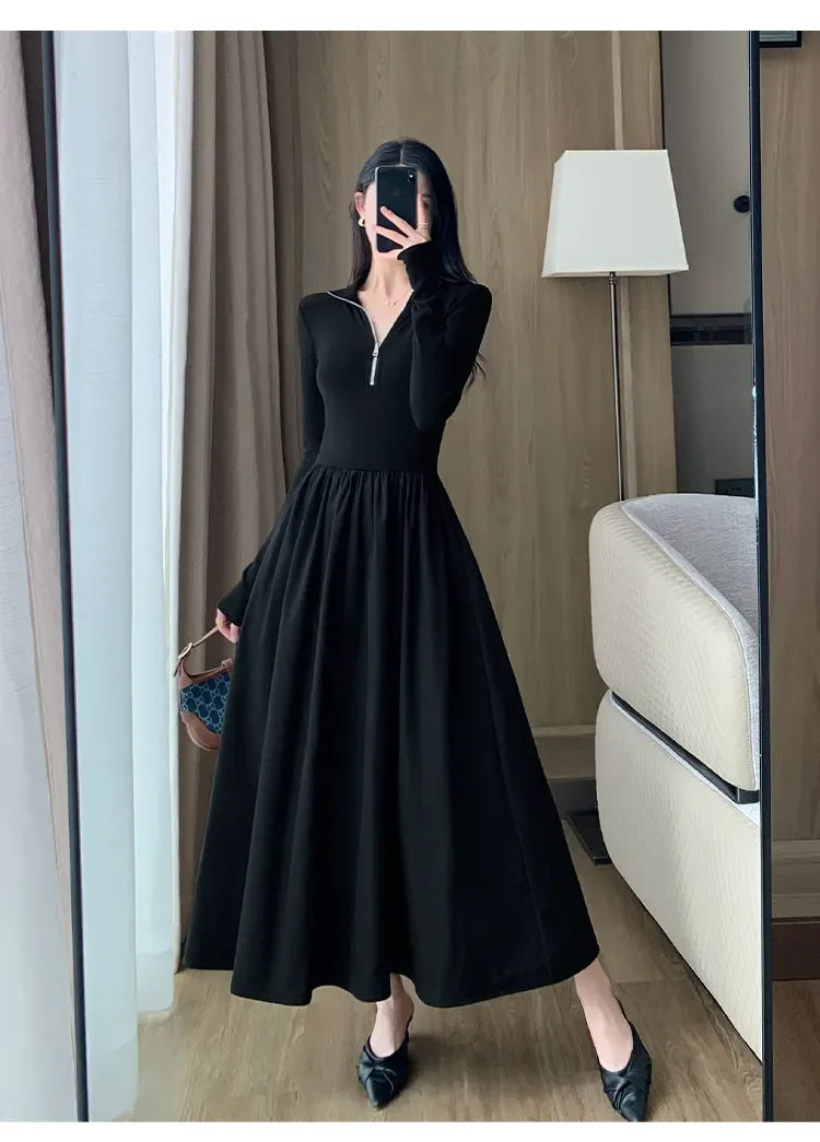 vmtvr  -  Korean Vintage White Long Sleeve Knitted Midi Dresses for Women Autumn Casual Fashion Slim Elegant Party Female Clothing