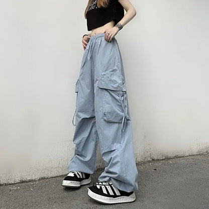 vmtvr Oversized Women Cargo Pants Hip-hop Streetwear Fashion Spring Summer Pockets Elastic High Waist Casual Sports Casual Trousers