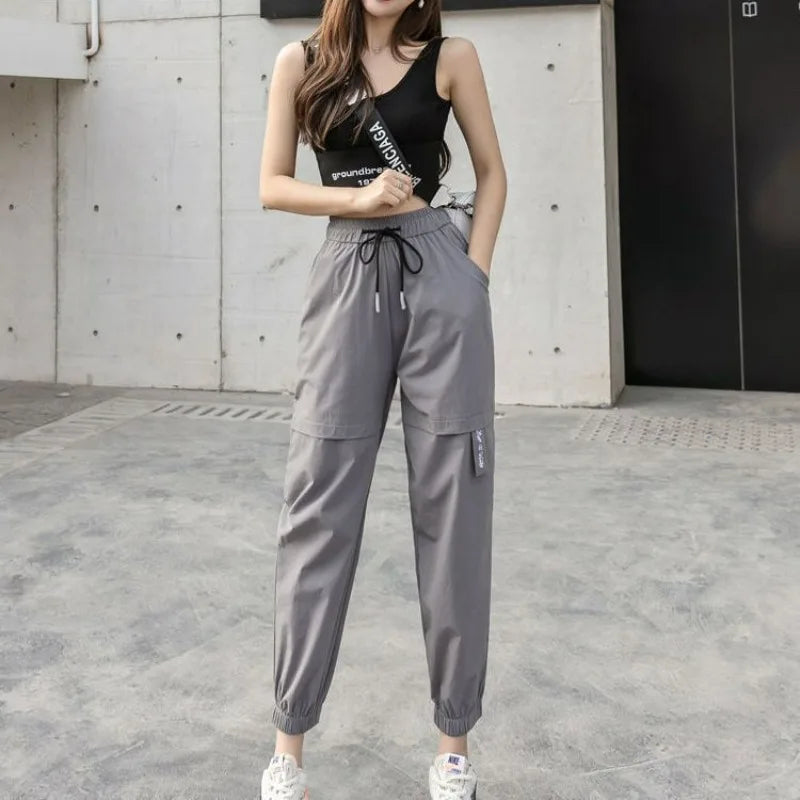 vmtvr Summer New Women Solid Haren Pants Korean Fashion Streetwear Sports Casual Thin Loose High Waist Student Joggers Cargo Trousers