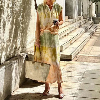 vmtvr Fashion Temperament Printed Party Suit Women V-neck Sleeveless Vest Top with Skirt Two Piece Sets Elegant Summer Holiday Outfits