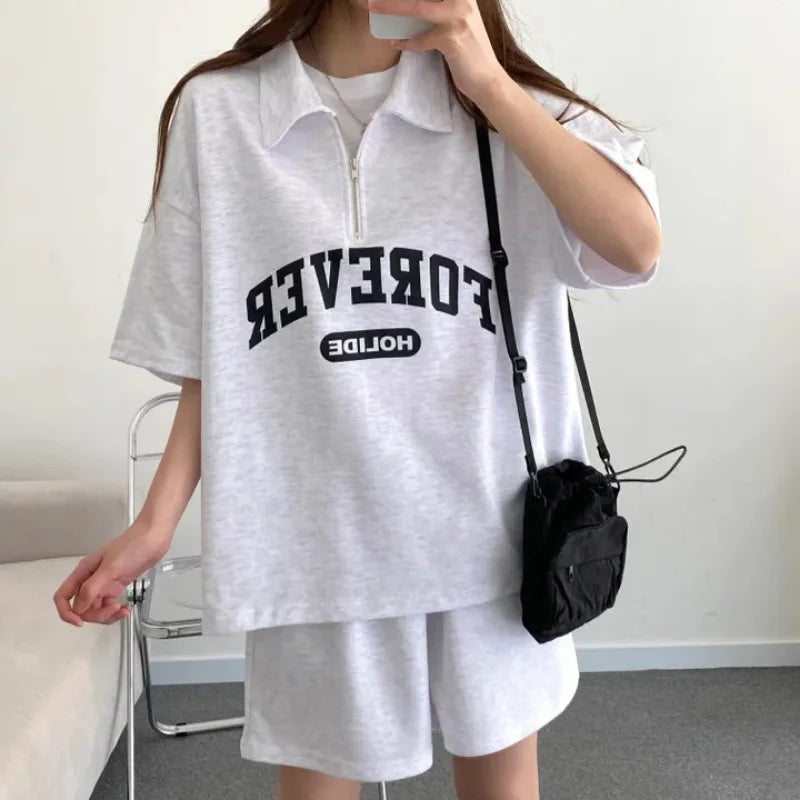 - Oversized Loose Letter Blouses Shorts Sets Female 2 Piece Set Women Outfit Casual Korean Suits Y2k Womens Summer Short Sets