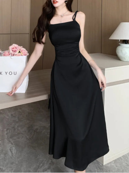 vmtvr Summer Sexy Spaghetti Strap Satin Party Dresses Women Fashion Vintage Bodycon Slim Birthday Vestidos Female Chic Solid Robe