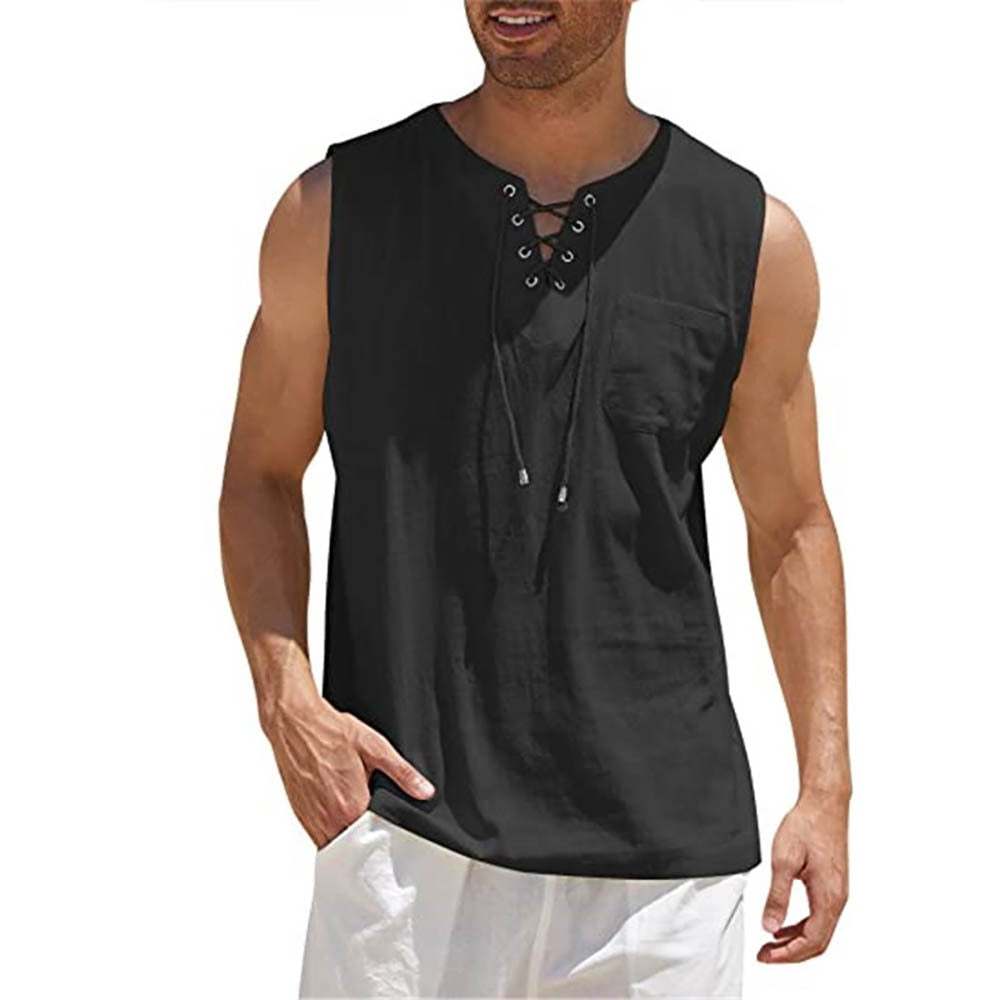 jiaabc Men's Linen Tank Tops Summer Sleeveless T-Shirt Solid Color Loose Cotton Linen Shirt Casual Cotton Eurocode Linen Vest