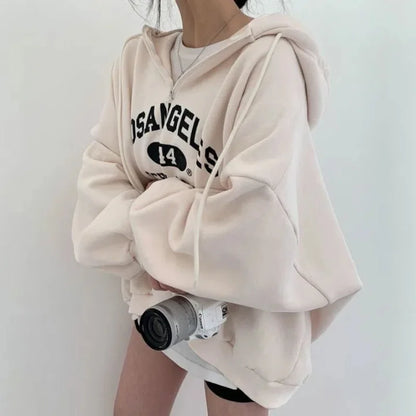 -Fall Outfits Long Sleeve Top -Women Kpop Loose Hooded Sweatshirts Half Zipper Pullover Long Sleeve Couple Top Harajuku Vintage Letter Printed Hoodies