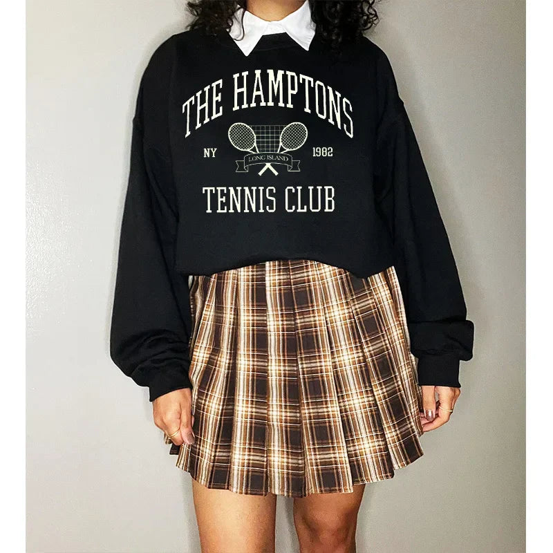 -Retro sports style outfit streetwear 90s fashion The Hamptons Tennis Club 1982 Vintage Printing American Fashion Women Sweaters Loose Cotton Autumn Thick Pullover Sweatshirts