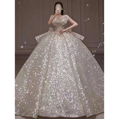 vmtvr  -  Wedding Dress Dinner Gala Party Bridal Robe Gown Off Shoulder Butterfly Fairy Princess Sequin formal occasion Bride Dresses H892