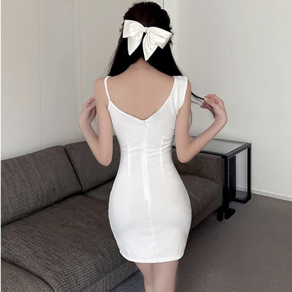 vmtvr Black White Off Shoulder Dress Backless Tight Mini Dress Female Irregular Sleeveless Short Bodycon Dress Party Night Club