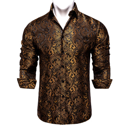 Men's Long Sleeve Black Paisley Silk Dress Shirts Casual Tuxedo Social Shirt Luxury Designer Men Clothing