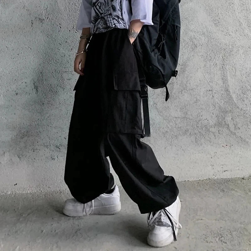 vmtvr Harajuku Women Cargo Pants Japan Style Casual Big Pocket Wide Leg Pants Summer All Match Female Loose Straight Trousers